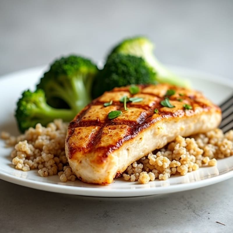 Grilled Chicken Breast with Quinoa and Roasted Broccoli