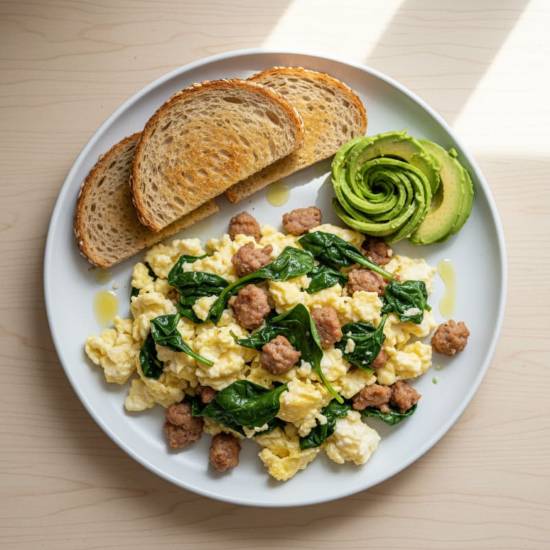 Egg White Scramble with Turkey Sausage and Spinach