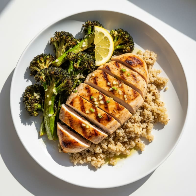 Grilled Chicken Breast with Quinoa and Roasted Broccoli
