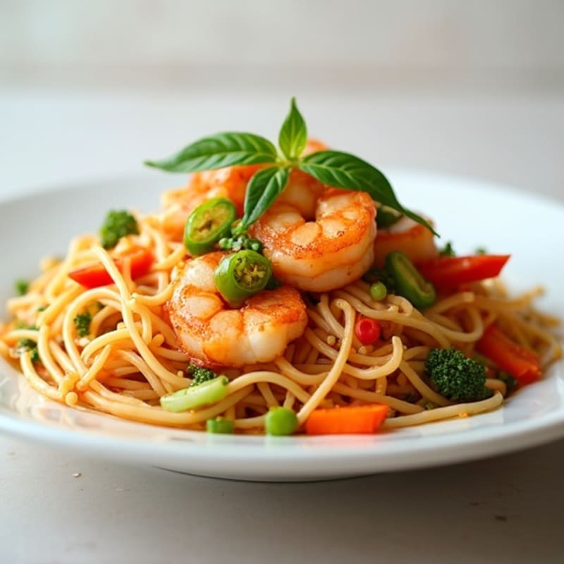 Lighter Shrimp Pad Thai with Fresh Vegetables