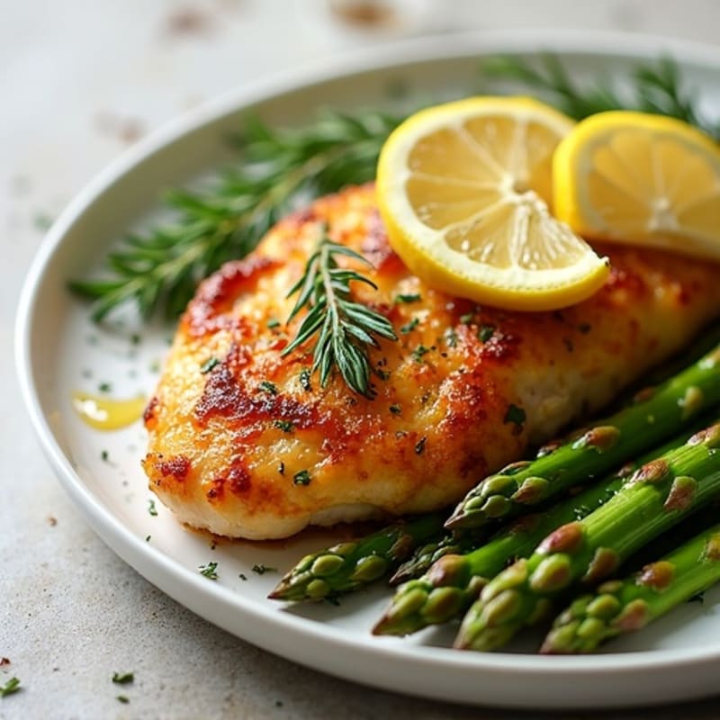 Crispy Lemon Herb Roasted Chicken with Tender Asparagus