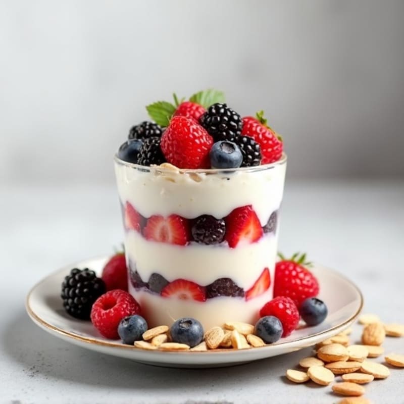 Greek Yogurt Protein Parfait with Mixed Berries and Almonds