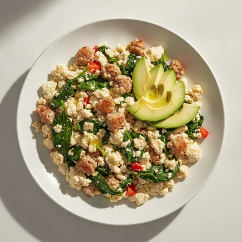 Egg White Scramble with Turkey Sausage and Spinach