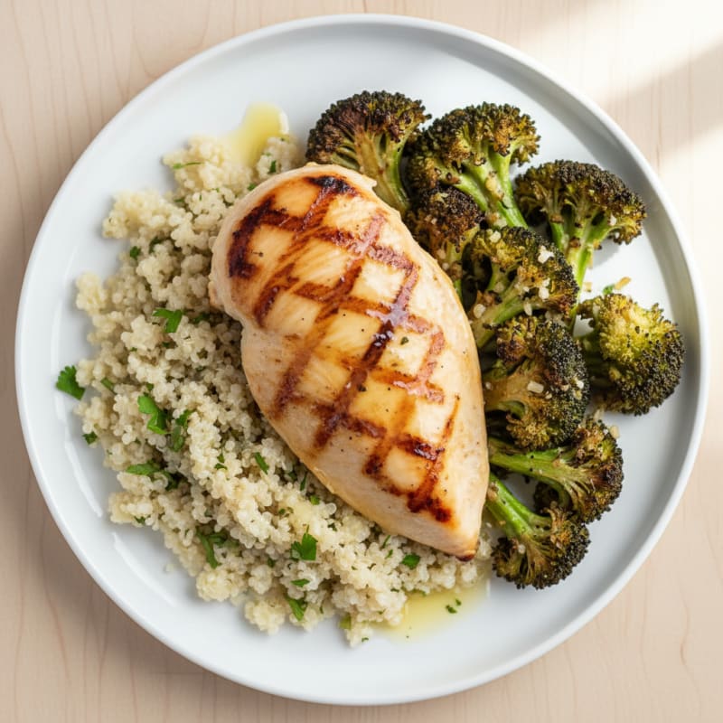 Grilled Chicken Breast with Quinoa and Roasted Broccoli