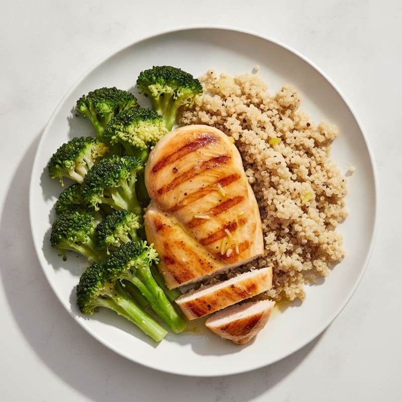 Grilled Chicken Breast with Steamed Broccoli and Quinoa