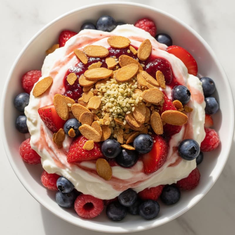 Greek Yogurt Protein Parfait with Mixed Berries and Almonds