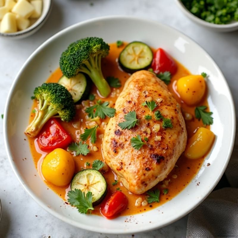 Healthy Creamy Chicken Tikka Masala with Roasted Vegetables