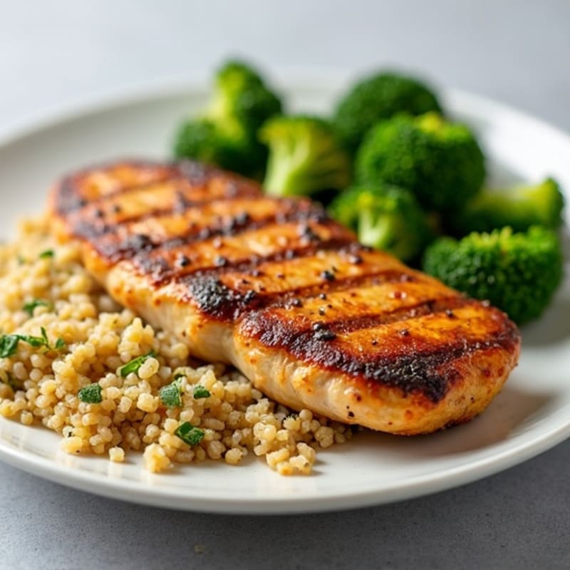 Grilled Chicken Breast with Quinoa and Steamed Broccoli