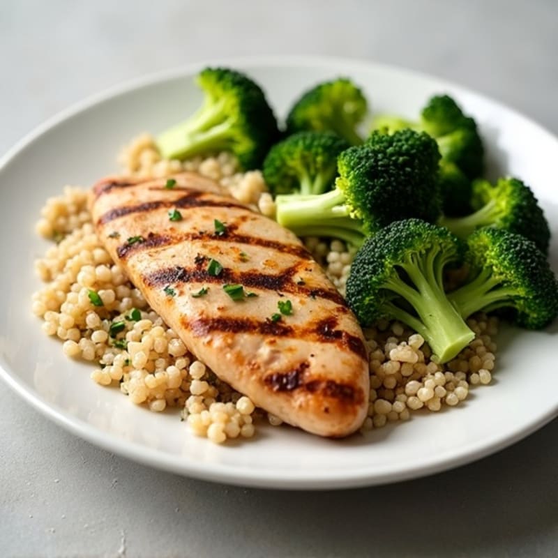 Grilled Chicken Breast with Quinoa and Roasted Broccoli