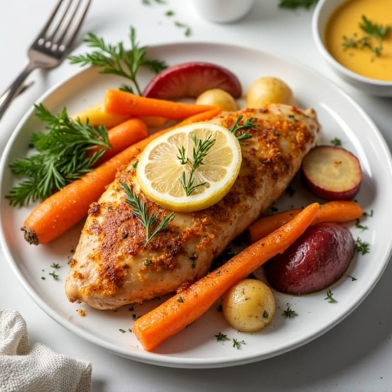 Crispy Sheet Pan Lemon Herb Chicken with Roasted Root Vegetables
