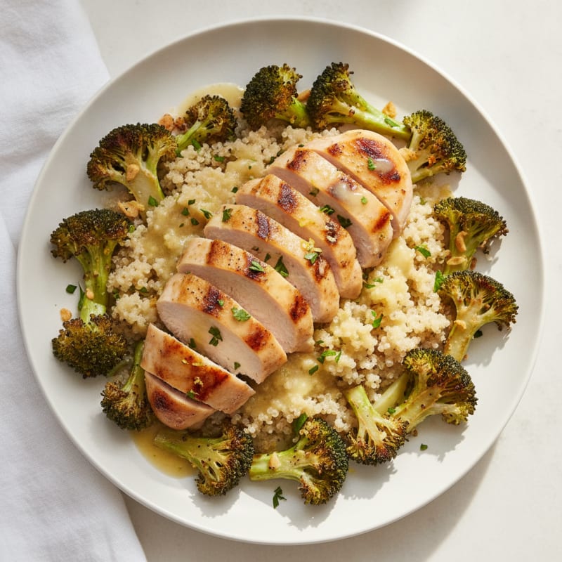 Grilled Chicken Breast with Roasted Broccoli and Quinoa