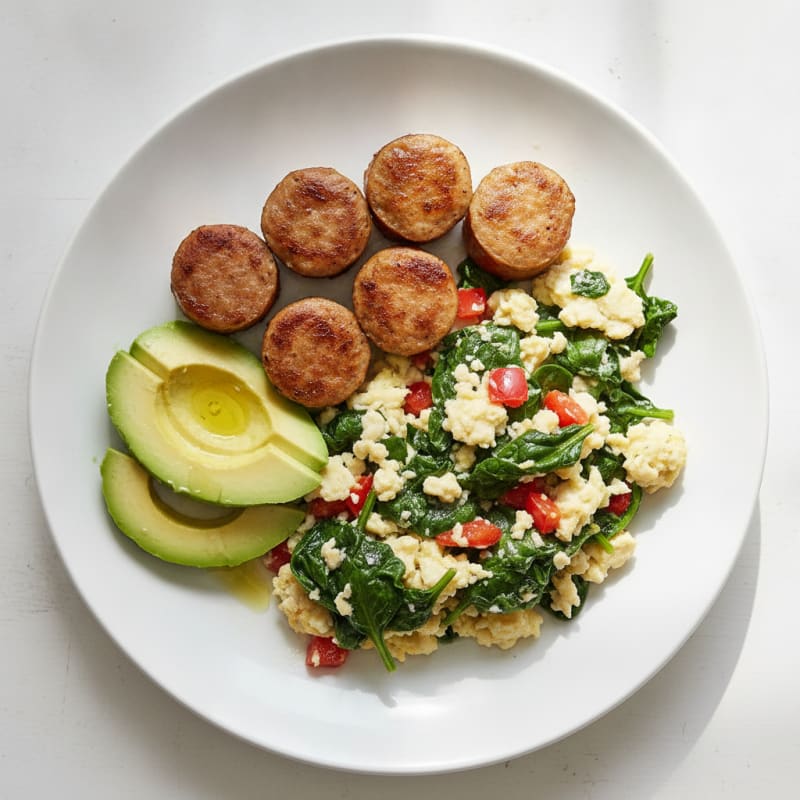 Egg White Scramble with Turkey Sausage and Spinach
