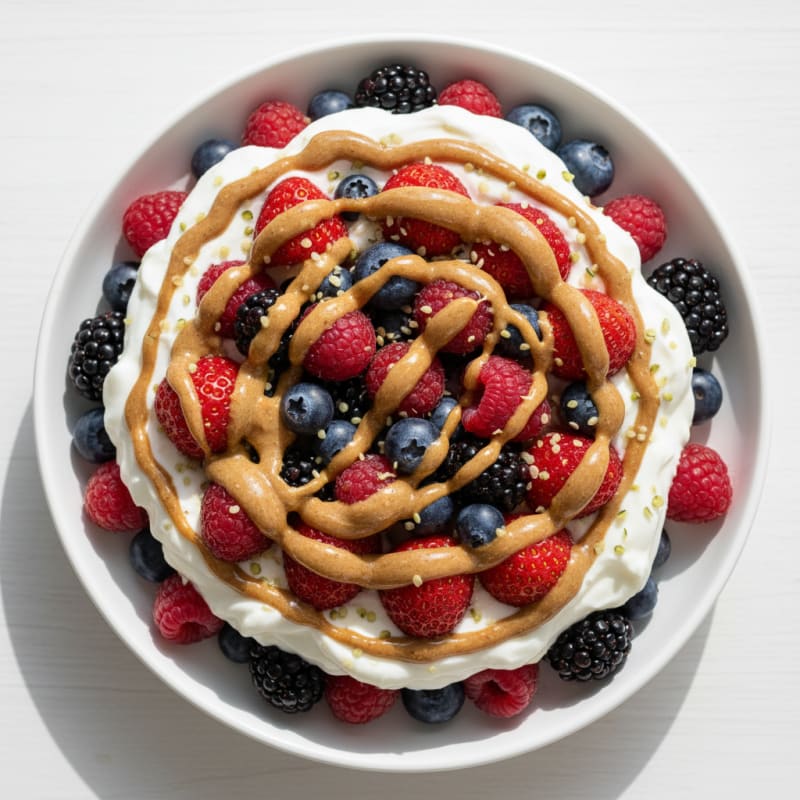 Greek Yogurt Protein Parfait with Mixed Berries and Almond Butter
