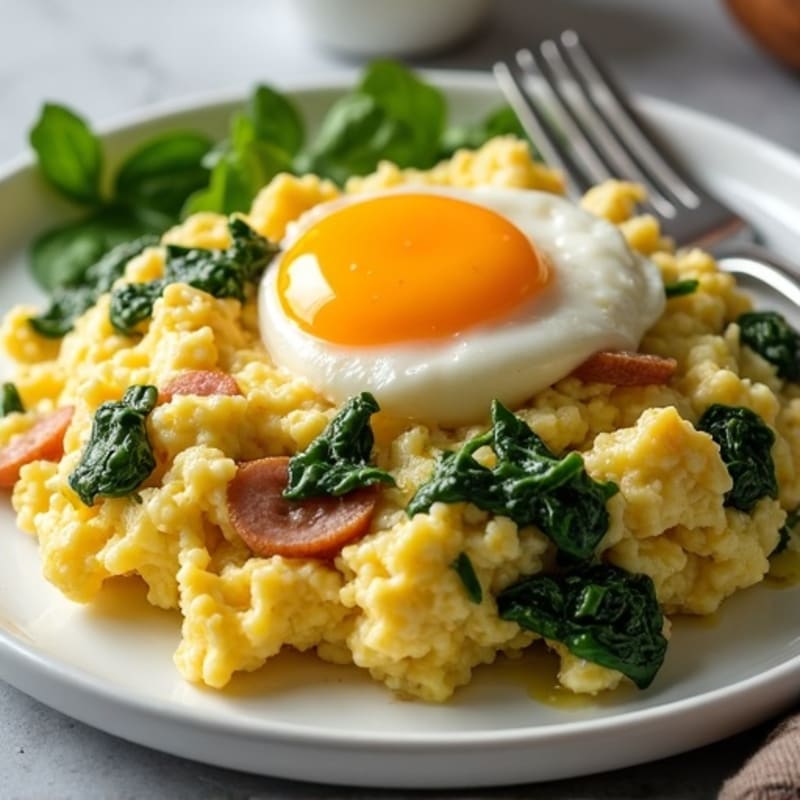 Cottage Cheese Egg Scramble with Spinach and Smoked Turkey