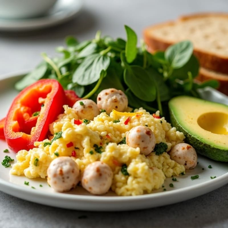 Egg White and Turkey Spinach Scramble with Sautéed Peppers