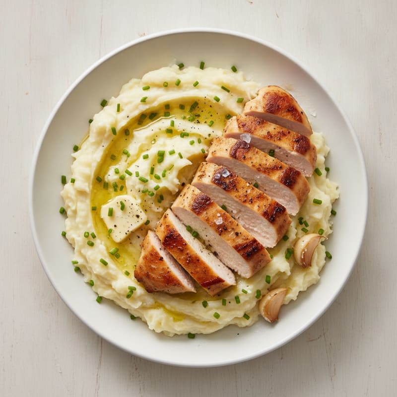 Classic Garlic Mashed Potatoes with Seared Chicken