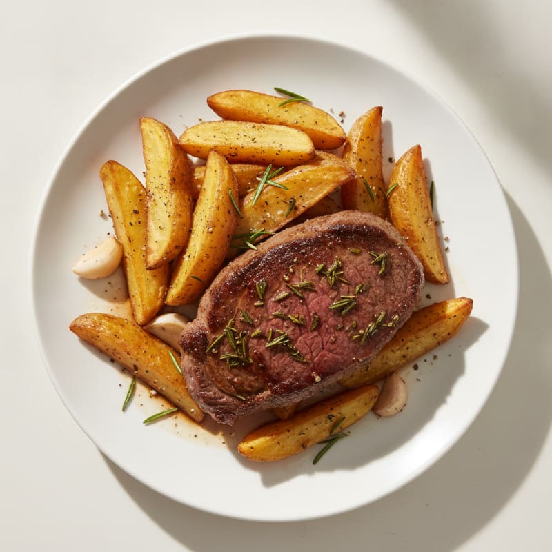 Rosemary Steak with Garlic Potato Wedges