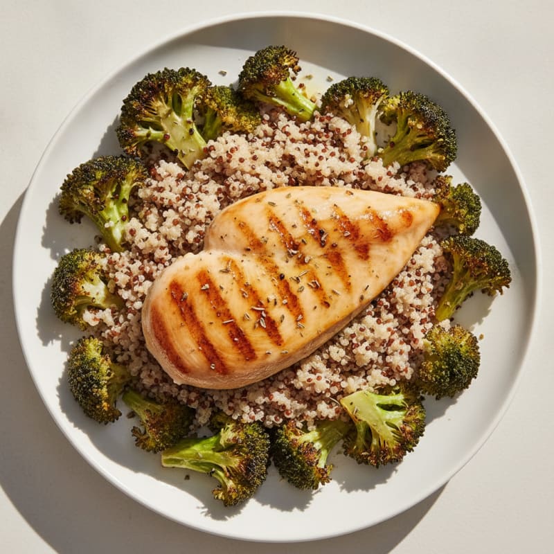 Grilled Chicken Breast with Quinoa and Roasted Broccoli
