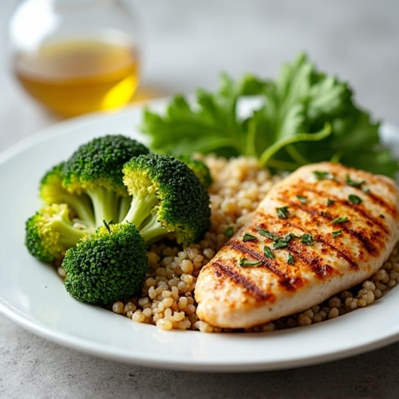 Grilled Chicken Breast with Quinoa and Roasted Broccoli