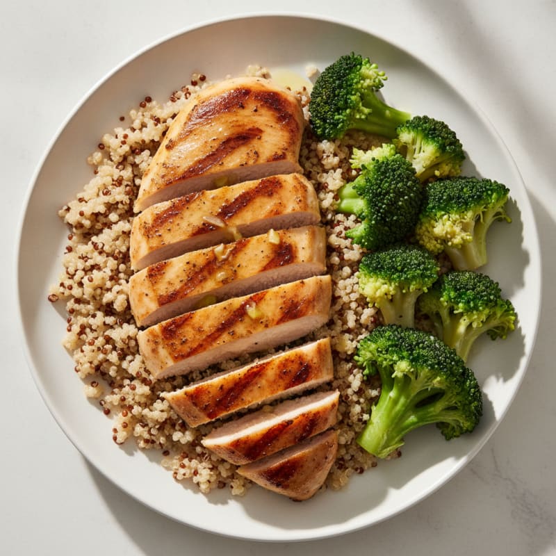 Grilled Chicken Breast with Quinoa and Steamed Broccoli
