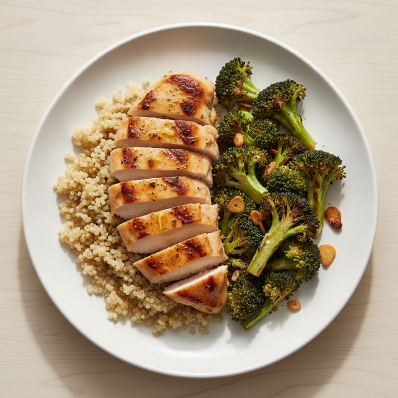Grilled Chicken Breast with Quinoa and Roasted Broccoli