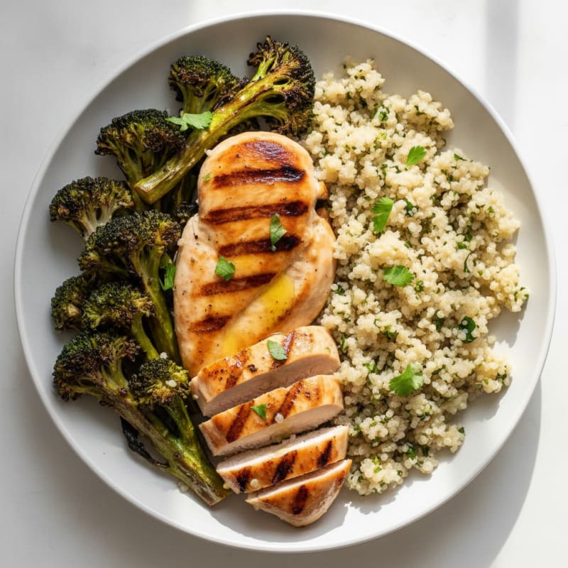 Grilled Chicken Breast with Quinoa and Roasted Broccoli