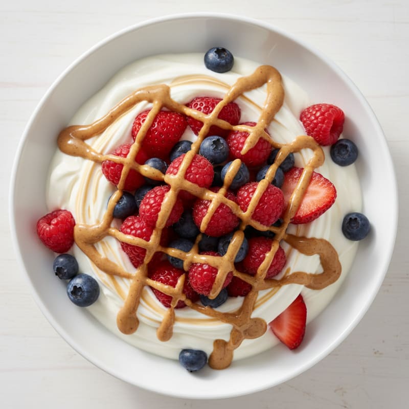 Greek Yogurt Protein Parfait with Mixed Berries and Almond Butter