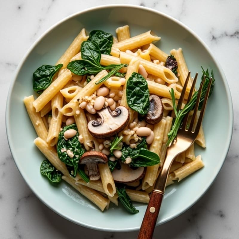 Creamy Truffle Mushroom Whole Wheat Pasta with Sautéed Greens