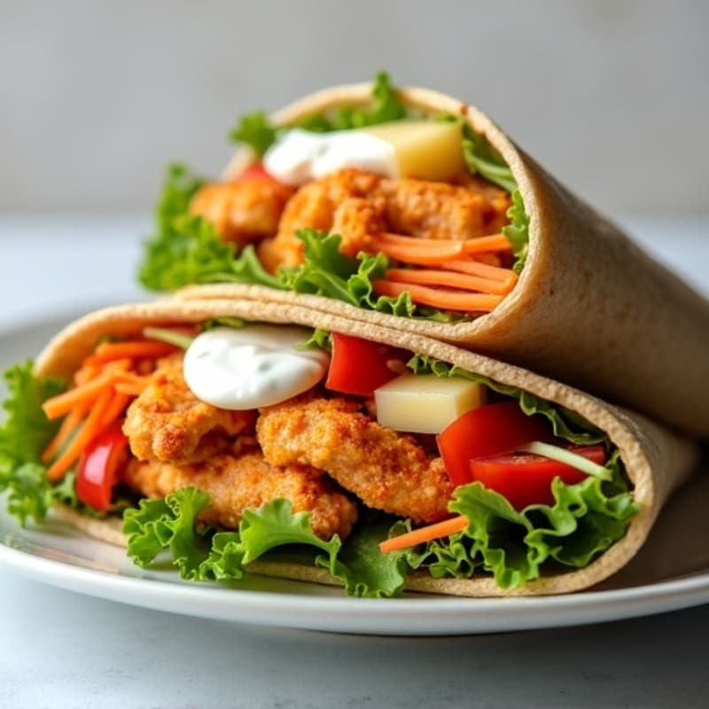 Crispy Buffalo Chicken Wrap with Fresh Crunchy Veggies
