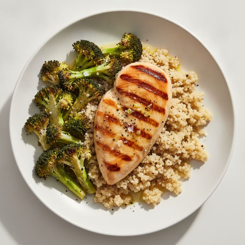 Grilled Chicken Breast with Quinoa and Roasted Broccoli