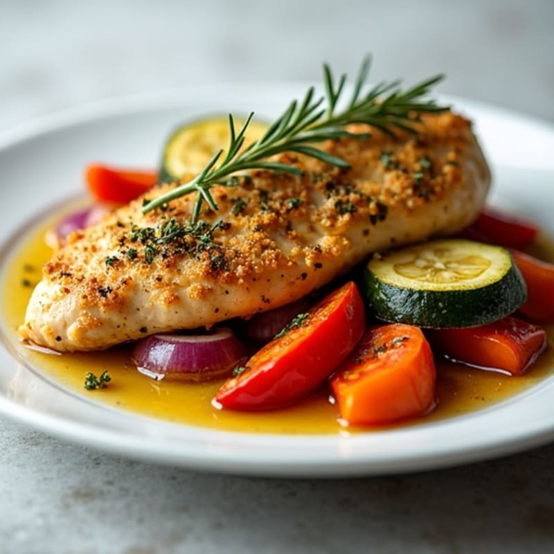 Herb-Crusted Pan Seared Chicken with Roasted Vegetables