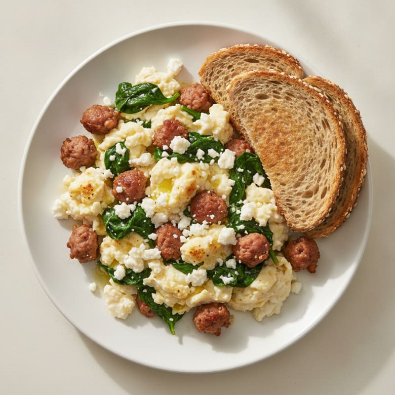 Egg White and Turkey Sausage Scramble with Spinach and Feta