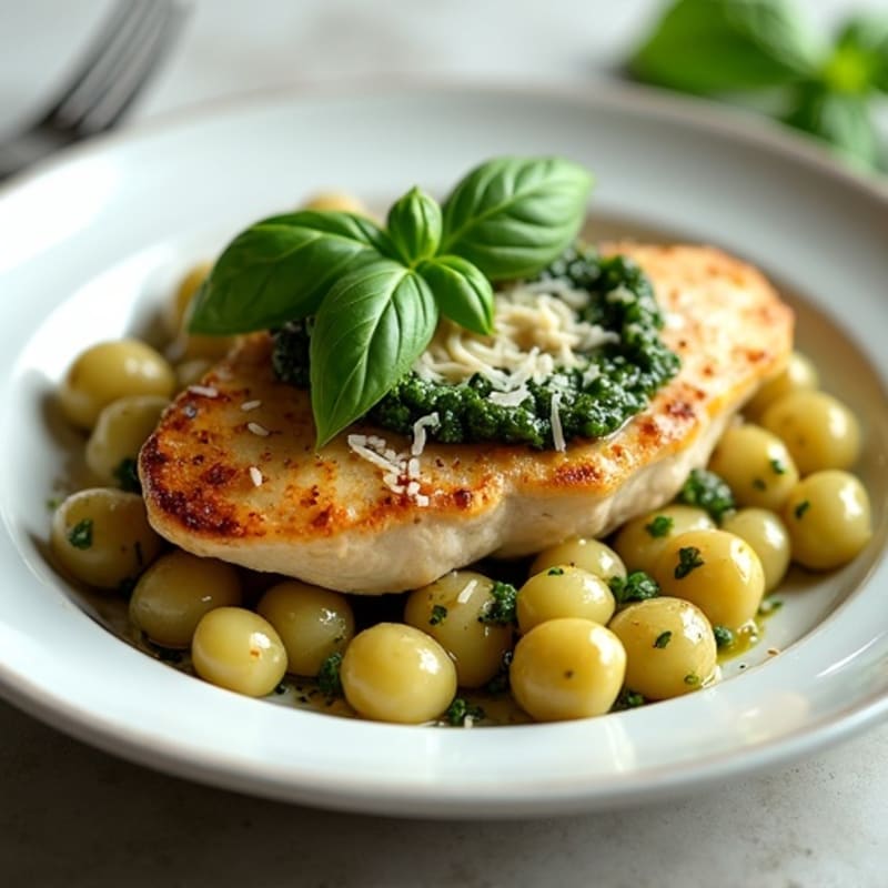 Tender Chicken and Soft Whole Wheat Gnocchi with Fresh Basil Pesto