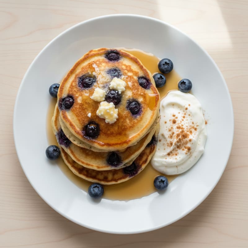 Blueberry Ricotta Pancakes with Maple Syrup