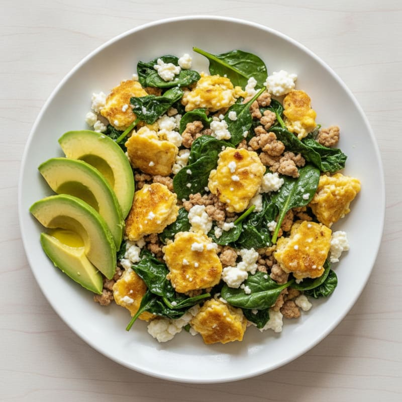 Cottage Cheese Scramble with Spinach and Sautéed Turkey