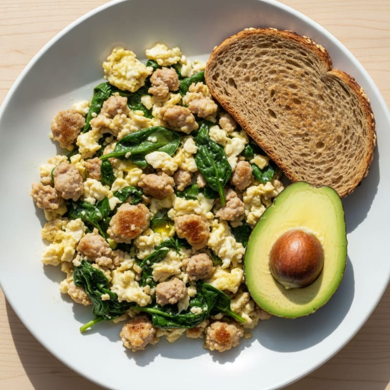 Egg White and Turkey Sausage Scramble with Spinach