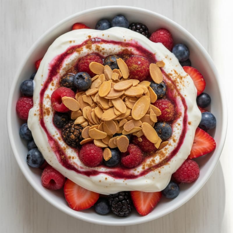 Greek Yogurt Protein Parfait with Mixed Berries and Almonds