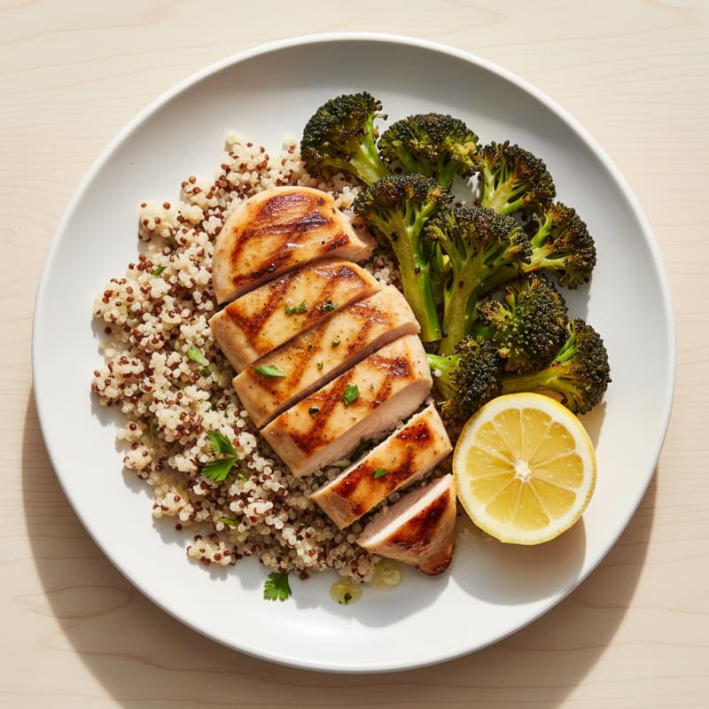 Grilled Chicken Breast with Quinoa and Roasted Broccoli