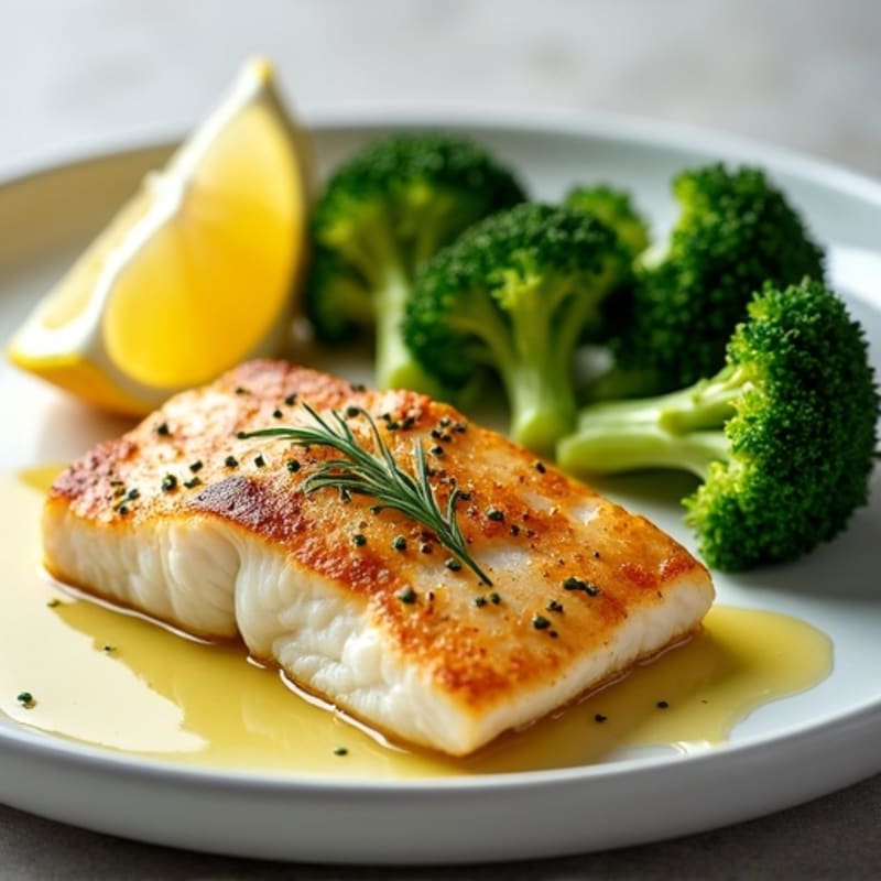 Seared Tilapia with Steamed Broccoli and Lemon