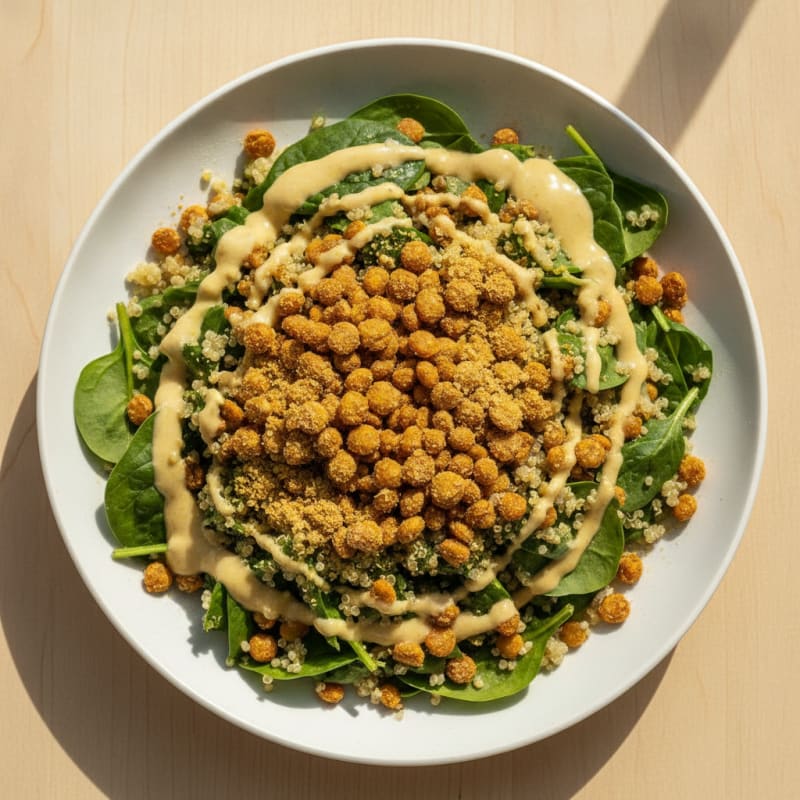 Crispy Lentil and Quinoa Power Salad with Lemon Tahini Dressing