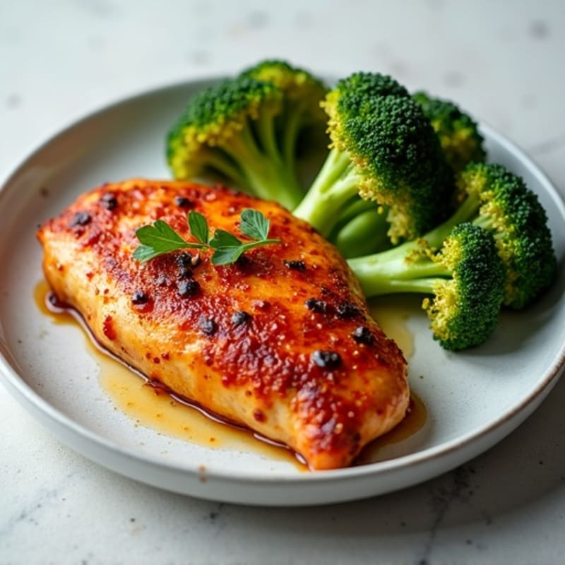 Crispy Baked Chicken with Sweet and Spicy Glaze and Roasted Broccoli