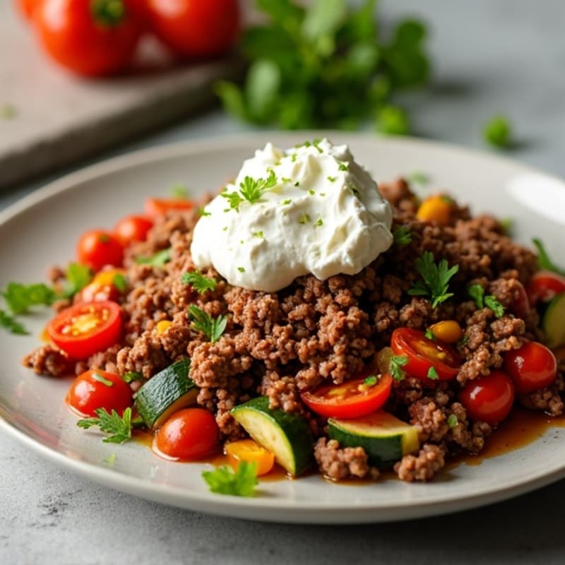 Hearty Ground Beef and Veggie Skillet with Creamy Cottage Cheese