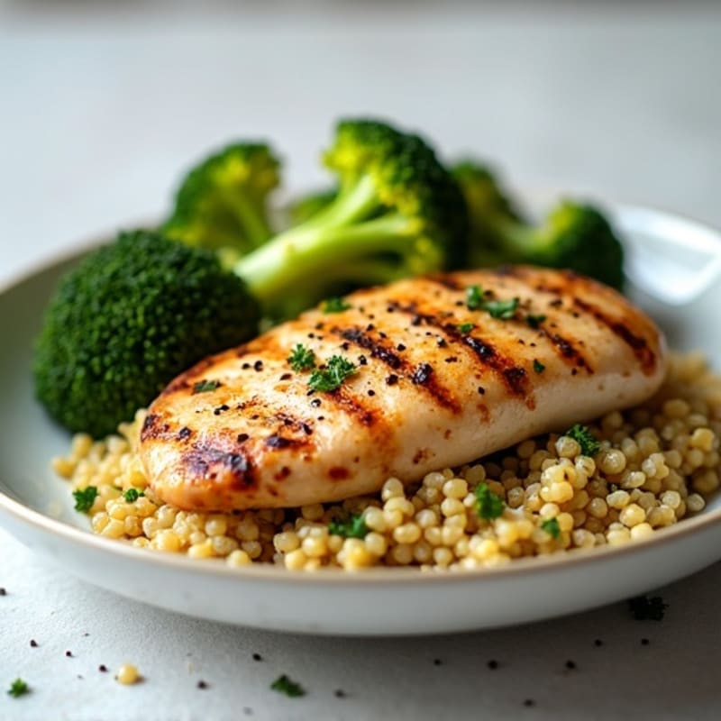Grilled Chicken Breast with Quinoa and Roasted Broccoli