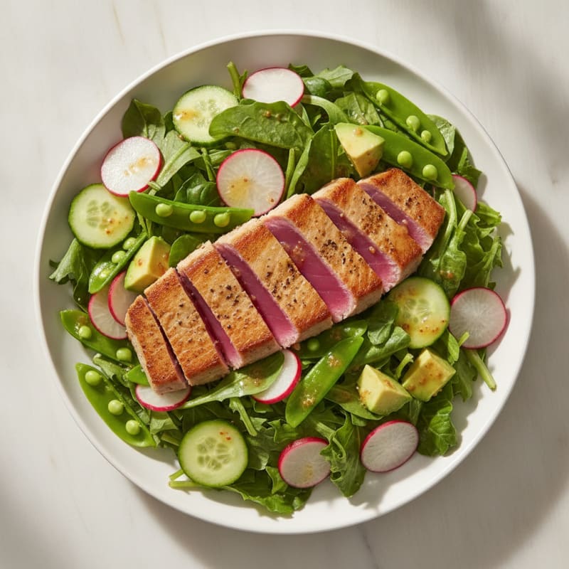 Seared Tuna Salad with Crisp Vegetables and Lemon Vinaigrette