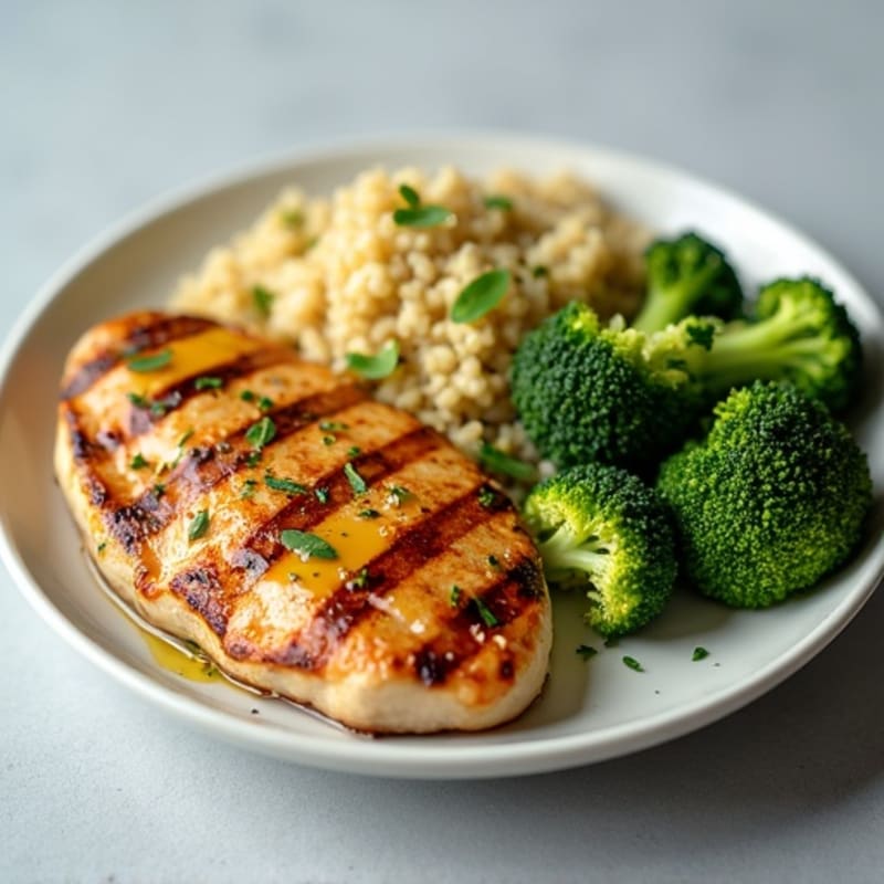 Grilled Chicken Breast with Quinoa and Roasted Broccoli