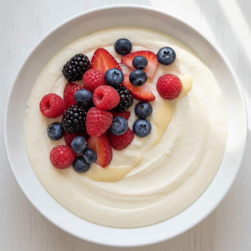 Blended Cottage Cheese Protein Pudding with Mixed Berries