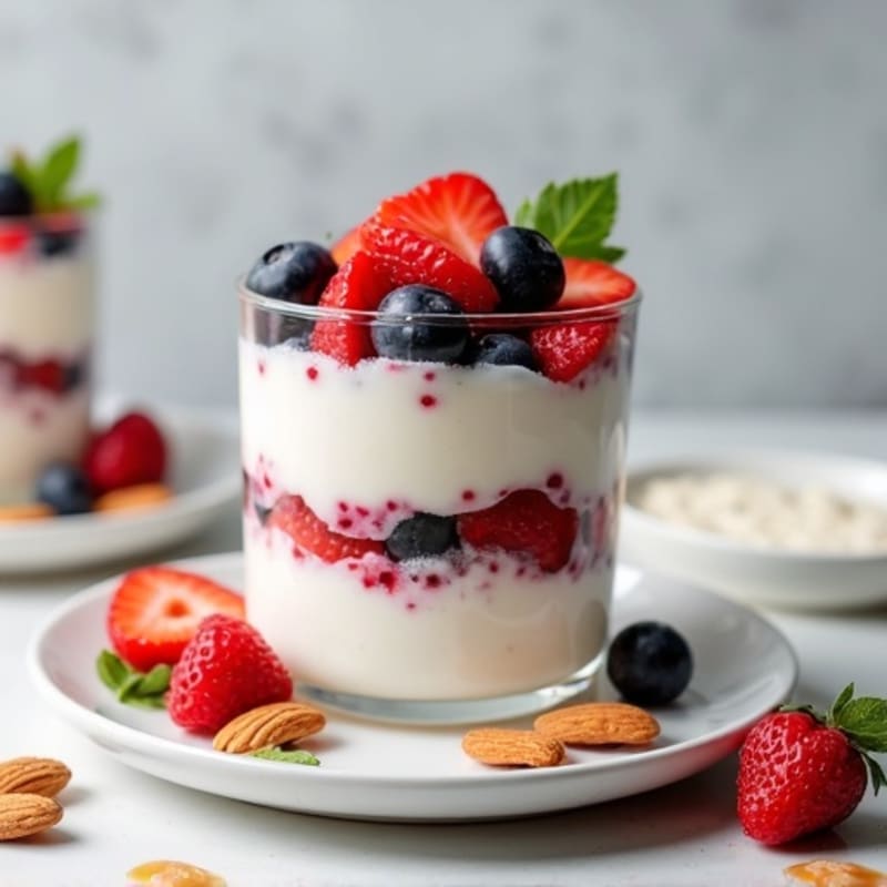 Greek Yogurt Protein Parfait with Mixed Berries and Almonds