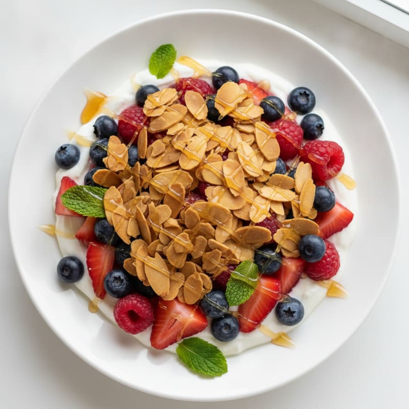 Greek Yogurt Parfait with Mixed Berries and Almonds