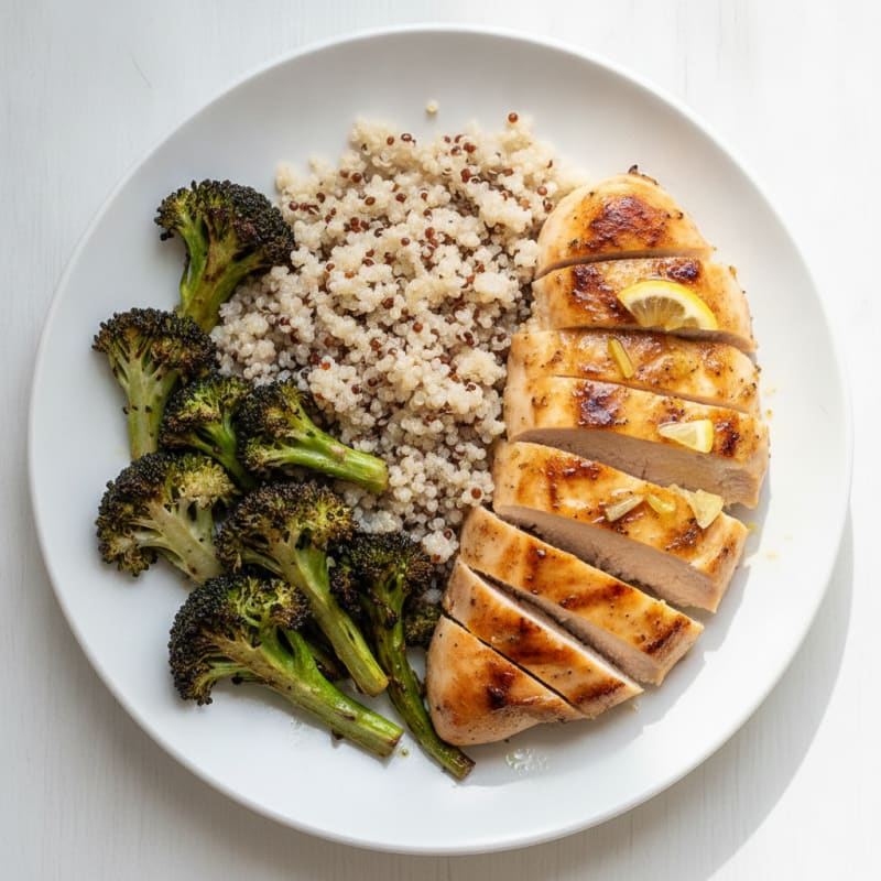 Grilled Chicken Breast with Quinoa and Roasted Broccoli