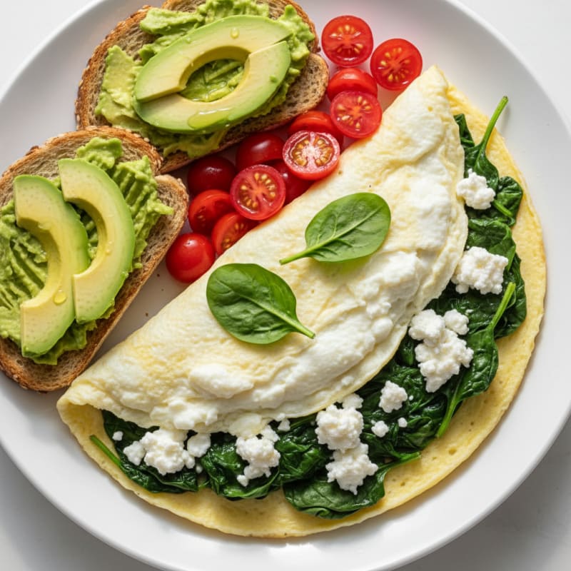 Egg White Spinach Omelette with Cottage Cheese and Tomatoes